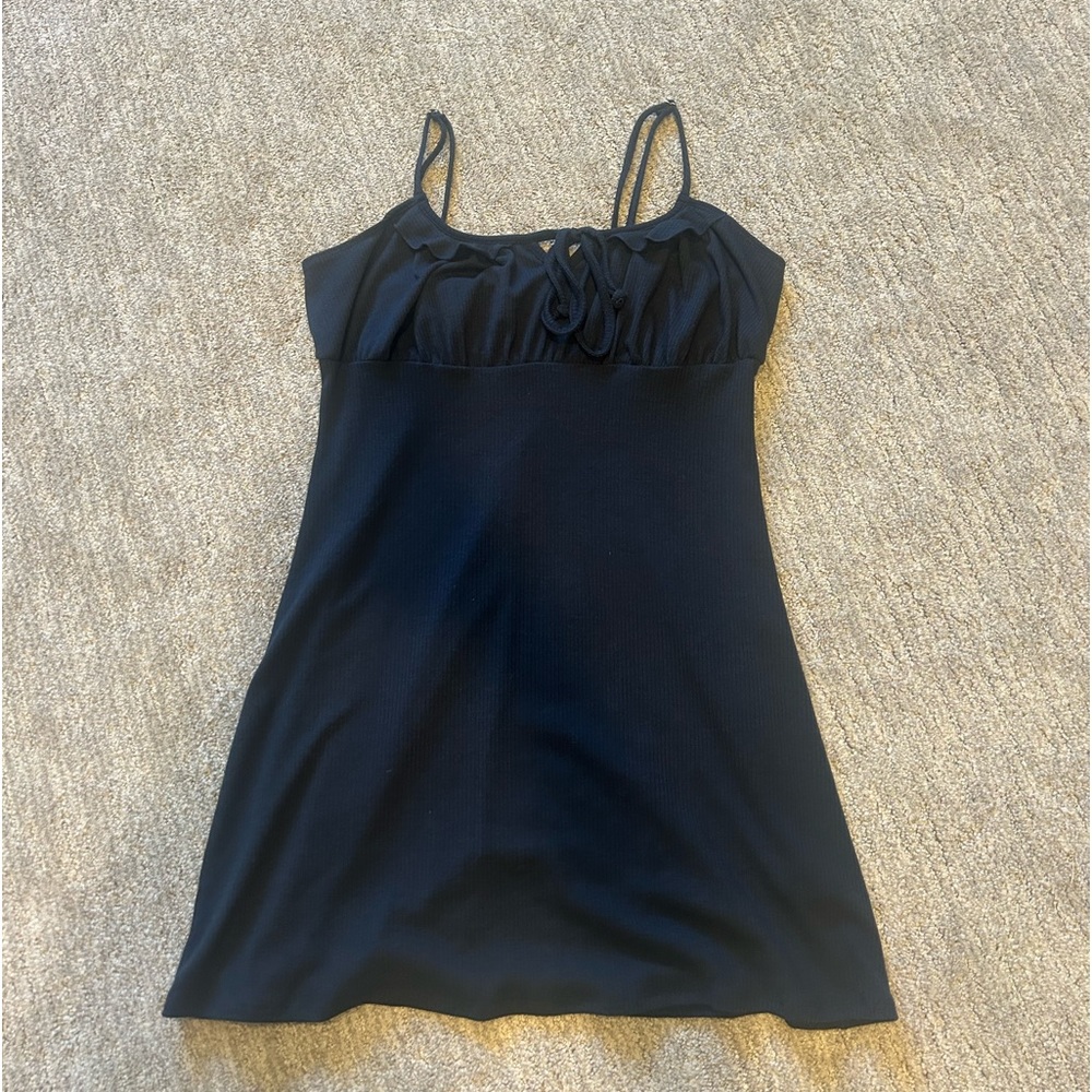 Blue Rain keyhole tie flowy mini dress